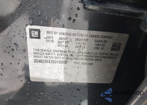 2016 Buick Regal Turbo z USA, uszkodzony, nr VIN 2G4GL5EX2G9166590